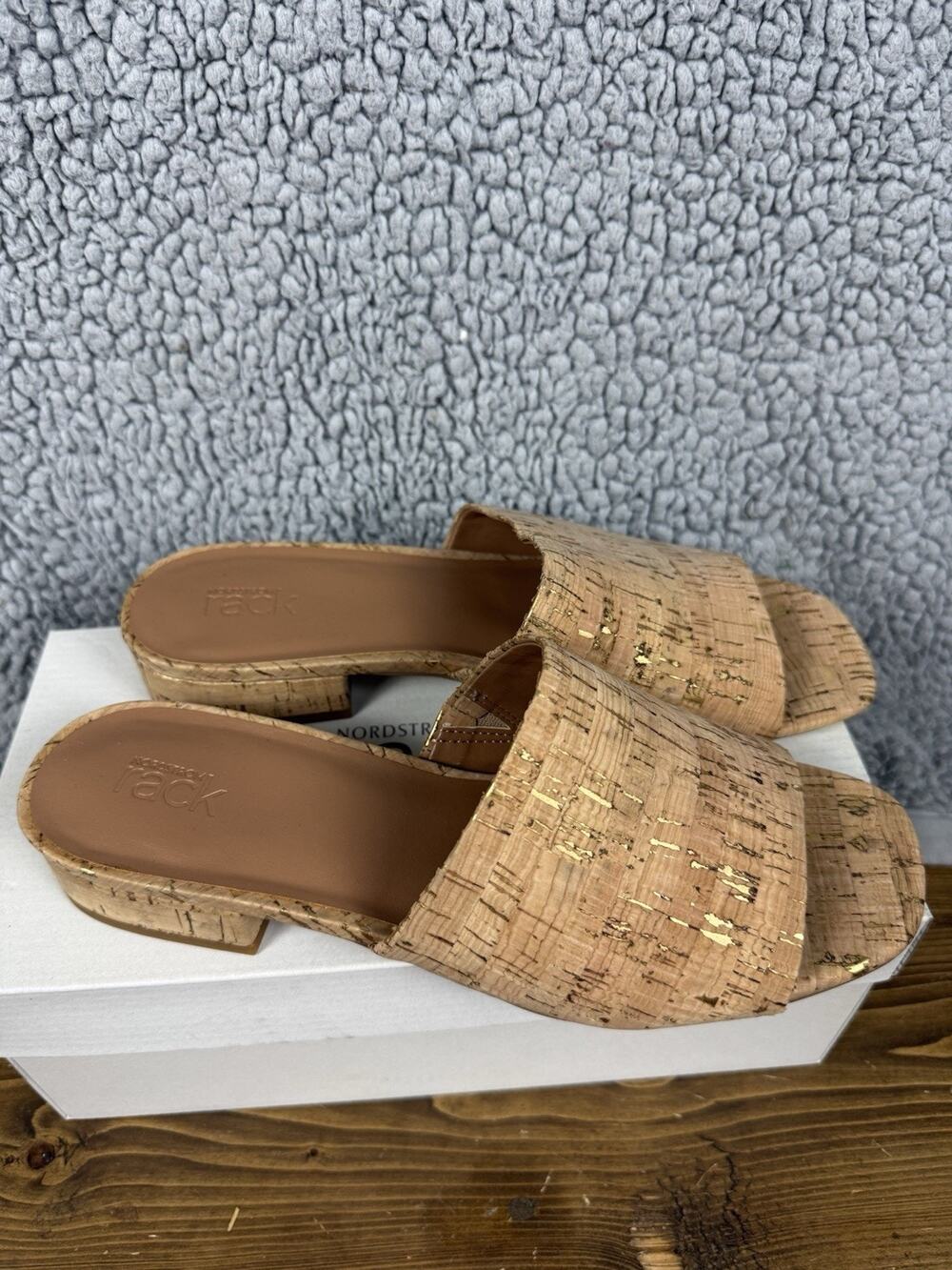 Nordstrom Rack Womens Henna Cork Tan Gold Slip On Heel Sandal Sz 8.5